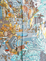 Turquoise Landscape Printed Satin Neckerchief - TOSSIDO
