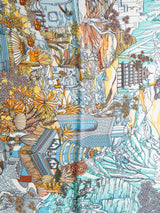 Turquoise Landscape Printed Satin Neckerchief - TOSSIDO