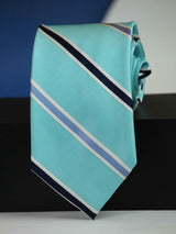 Turquoise Stripe Woven Silk Necktie - TOSSIDO