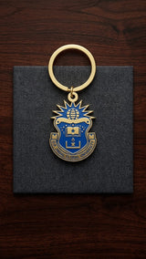 Blue on Gold JGU Crest Laminated Keychain