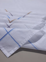 White Blue Line Border Cotton Handkerchief Set - TOSSIDO