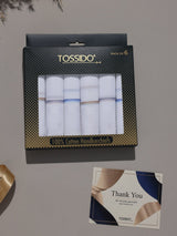 White Blue Line Border Cotton Handkerchief Set - TOSSIDO