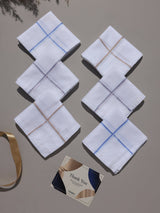 White Blue Line Border Cotton Handkerchief Set - TOSSIDO