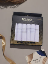 White Blue & Tan Border Stripe Cotton Handkerchief Set - TOSSIDO