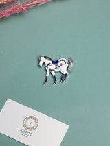 White Enamel Blue Saddle Horse Brooch - TOSSIDO