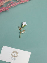 White Enamel Rose Bud Brooch