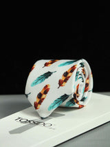 White Feather Printed Necktie - TOSSIDO