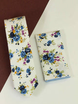 White Floral Necktie & Pocket Square Giftset - TOSSIDO