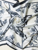 White Floral Printed Satin Neckerchief - TOSSIDO