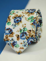 White Floral Skinny Necktie - TOSSIDO