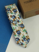 White Floral Skinny Necktie - TOSSIDO