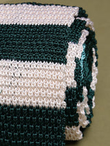 White & Green Stripe Silk Knitted Necktie - TOSSIDO