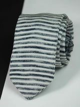 White & Grey Stripe Knitted Necktie - TOSSIDO
