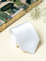 White satin twill necktie in woven microfiber, close-up