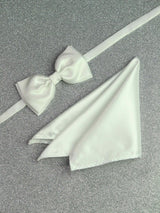 White Solid Bowtie & Pocket Square Set - TOSSIDO