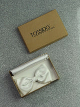 White Solid Bowtie & Pocket Square Set - TOSSIDO