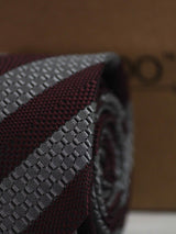 Wine & Grey Stripe Skinny Necktie - TOSSIDO