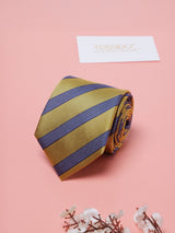 Yellow & Blue Stripes Teflon Silk Necktie - TOSSIDO