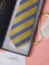 Yellow & Blue Stripes Teflon Silk Necktie - TOSSIDO