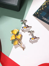 Yellow Brooch and White Bird Cufflink Gift Set - TOSSIDO