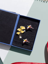 Yellow Brooch and White Bird Cufflink Gift Set - TOSSIDO