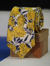 Yellow Floral Printed Necktie - TOSSIDO