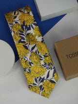 Yellow Floral Printed Necktie - TOSSIDO