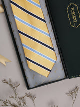 Yellow Stripes Woven Silk Necktie - TOSSIDO