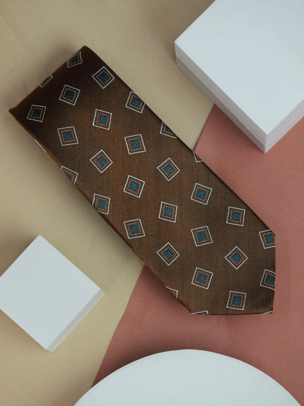 Brown Geometric Handmade Silk Necktie