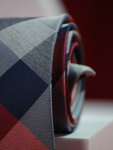 Red & Blue Checks Handmade Silk Necktie