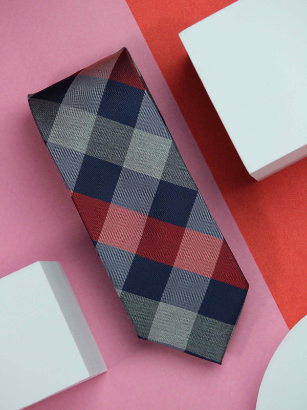 Red & Blue Checks Handmade Silk Necktie