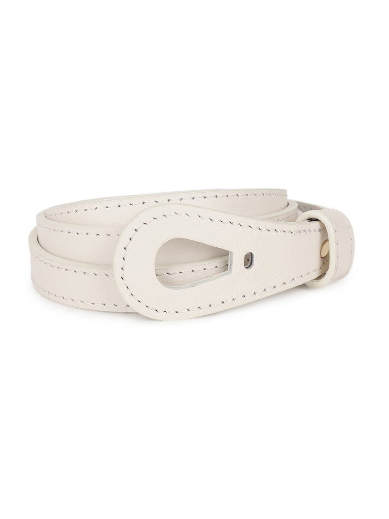 White Slim Vegan Leather Women's Belt