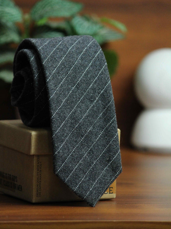 Grey Stripes Wool Skinny Necktie