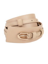 Beige Women's Vegan Leather Belt and Gold Buckle - TOSSIDO