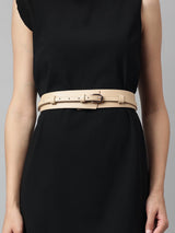 Beige Women's Vegan Leather Belt and Gold Buckle - TOSSIDO