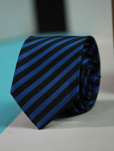 Black & Blue Stripe Skinny Necktie - TOSSIDO