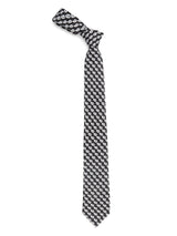 Black paisley necktie in printed microfiber, tied view