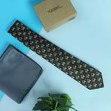 Black Printed Necktie & Pocket Square Giftset - TOSSIDO