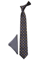 Black Printed Necktie & Pocket Square Giftset - TOSSIDO