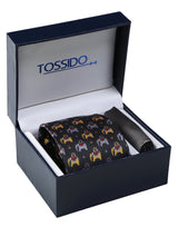Black Printed Necktie & Pocket Square Giftset - TOSSIDO