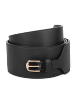 Black Vegan Leather Belt with Rose Gold Buckle - TOSSIDO