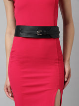 Black Vegan Leather Belt with Rose Gold Buckle - TOSSIDO