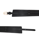 Black Women's Vegan Leather Belt and Gold Buckle - TOSSIDO