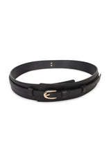 Black Women's Vegan Leather Belt and Gold Buckle - TOSSIDO