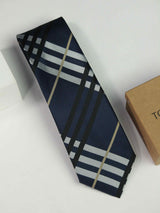 Blue check necktie in woven microfiber, flat lay
