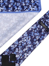 Blue Floral Printed Necktie & Pocket Square Giftset - TOSSIDO