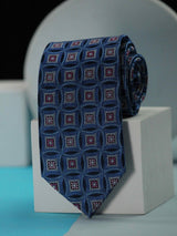 Blue Geometric Handmade Silk Necktie - TOSSIDO