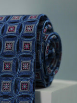 Blue Geometric Handmade Silk Necktie - TOSSIDO