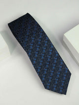 Blue paisley necktie in woven microfiber, flat lay