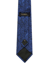 Blue paisley necktie in woven microfiber, knot detail